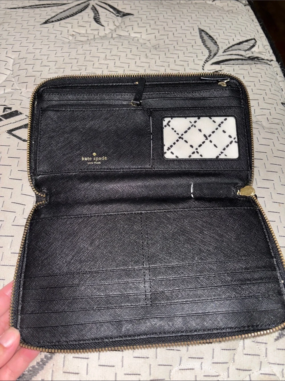 kate spade Black Saffiano Zip Wallet with Gold Plaque clutch